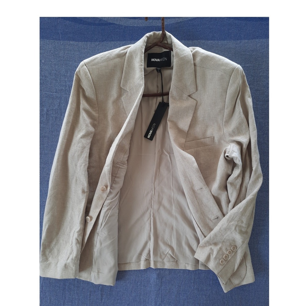 Fashion Nova Men Large Linen Blend Blazer Cream Beige Two Button Jacket NWT SEE!